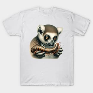 Lemur and Millipede in 19th Century Natural History Art Style T-Shirt